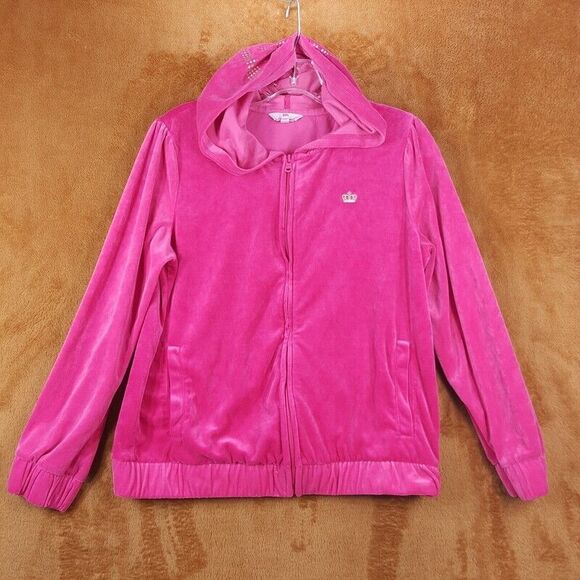 JUICY COUTURE Hoodie Girls XL Plus Pink Zip Up Track Jacket Banded Hem Logo - Picture 1 of 8